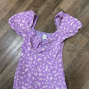 Purple Floral Puff Sleeve Dress
